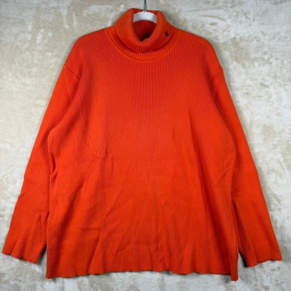 Lauren Ralph Lauren Womens 3X Orange Ribbed Cotton Turtleneck Sweater RLL Logo